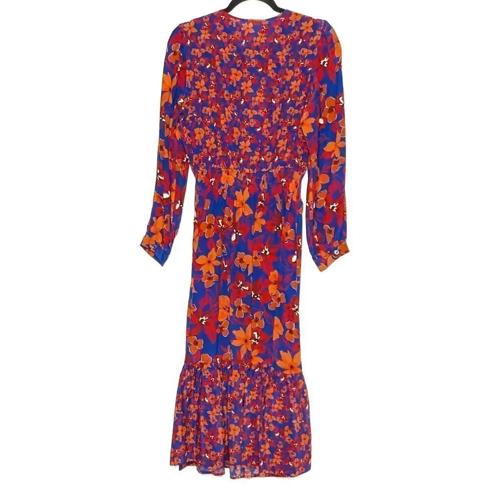 Tucker Juliette Dress Teal Petals in Starlight in Silk Crepe de Chine Midi